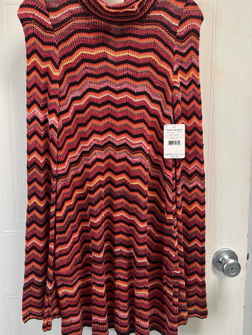 Free People Sunset Stripe Crochet Knit Mock Neck Mini Dress XS NWT